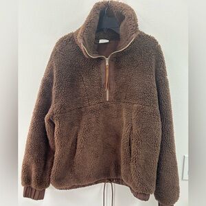 NWOT Varley Appleton Sweat Pullover Brown Sherpa Half-Zip Pullover